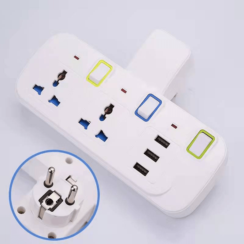 Višestruki razvodnik sa adapterom, 3 AC univerzalne utičnice + 2 USB porta zidno punjačko produžetak, pojedinačni prekidač višestruki pretvarač utičnica za dom, putovanja, kancelariju