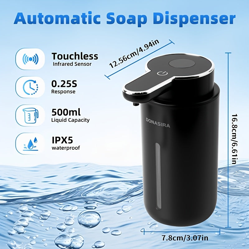 An Automatic Sensor Soap Dispenser with a 500ml Large Capacity, Eliminating the Need for Frequent Refills. It Features Simple Operation and High Practicality, Making It Suitable for Various Settings Such as Kitchens, Bathrooms, Hotels, and Restrooms