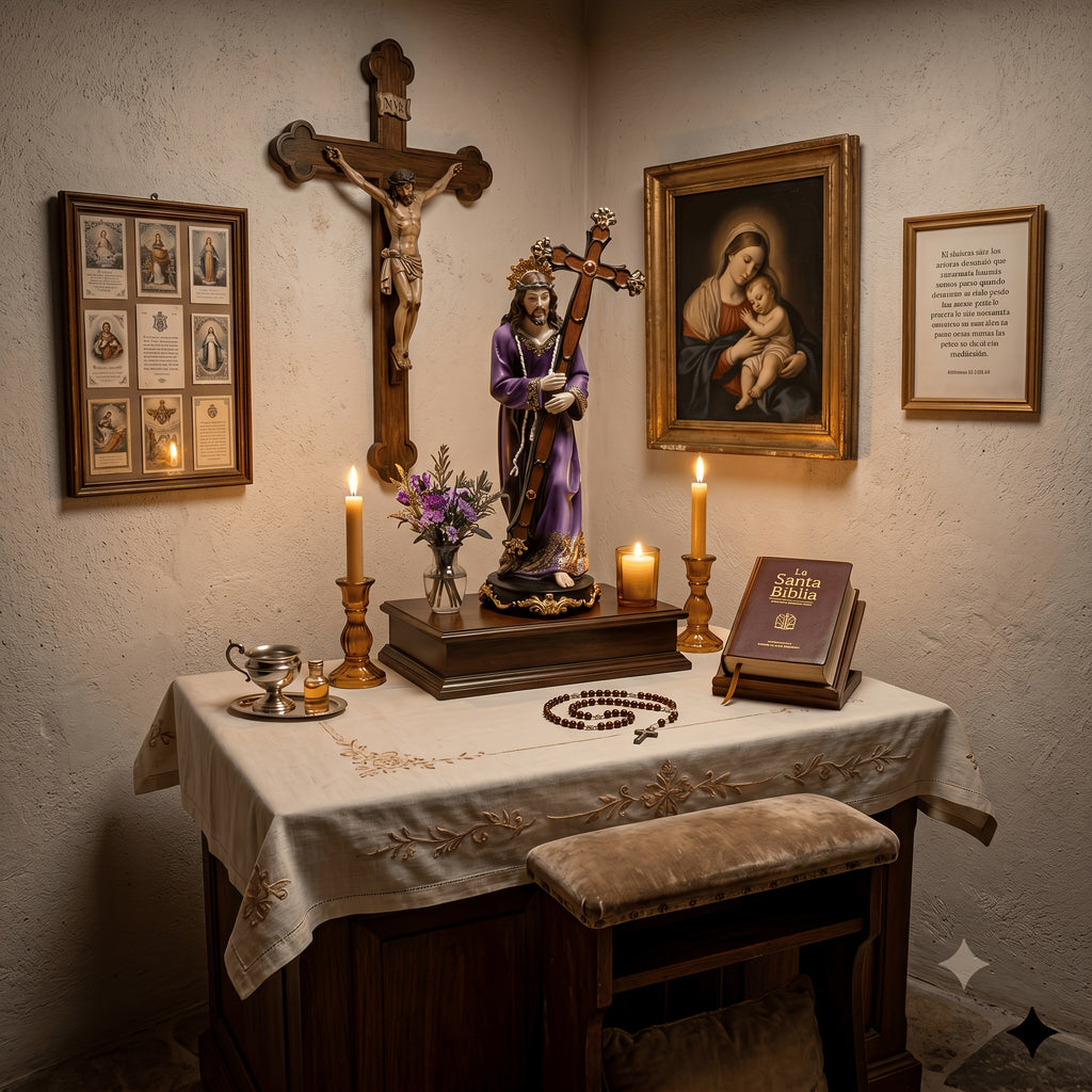 [29.21 cm] Statua sa Križem; Dekorativna Figura u Ljubičastoj Haljini sa Križem; Religiozni Ornament; Pogodno za Oltare i Crkve Kao Predstava Patrulje Isusa; Poklon