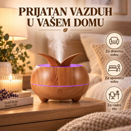 Aroma difuzer i ovlaživač vazduha 300 ml – drveni dizajn za dom