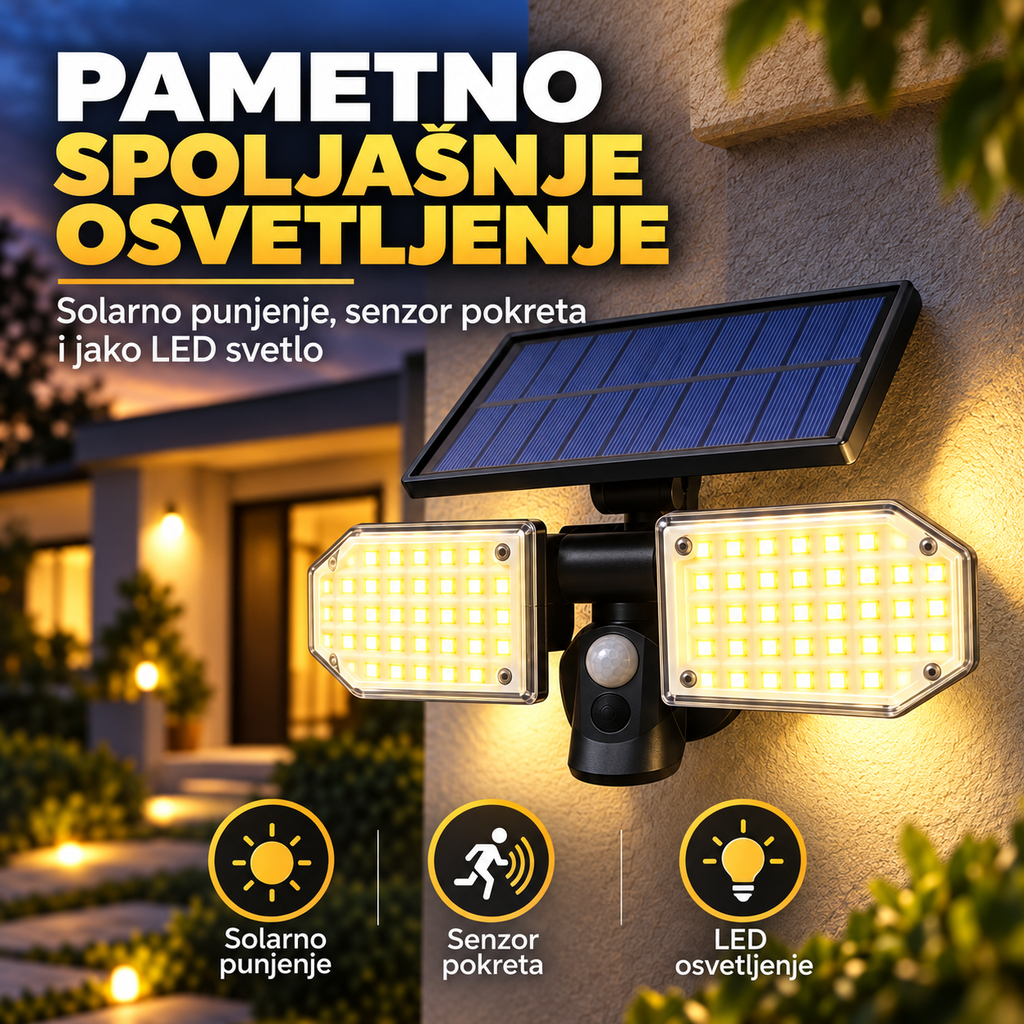 Solarna LED lampa sa senzorom pokreta – spoljna zidna rasveta sa solarnim punjenjem