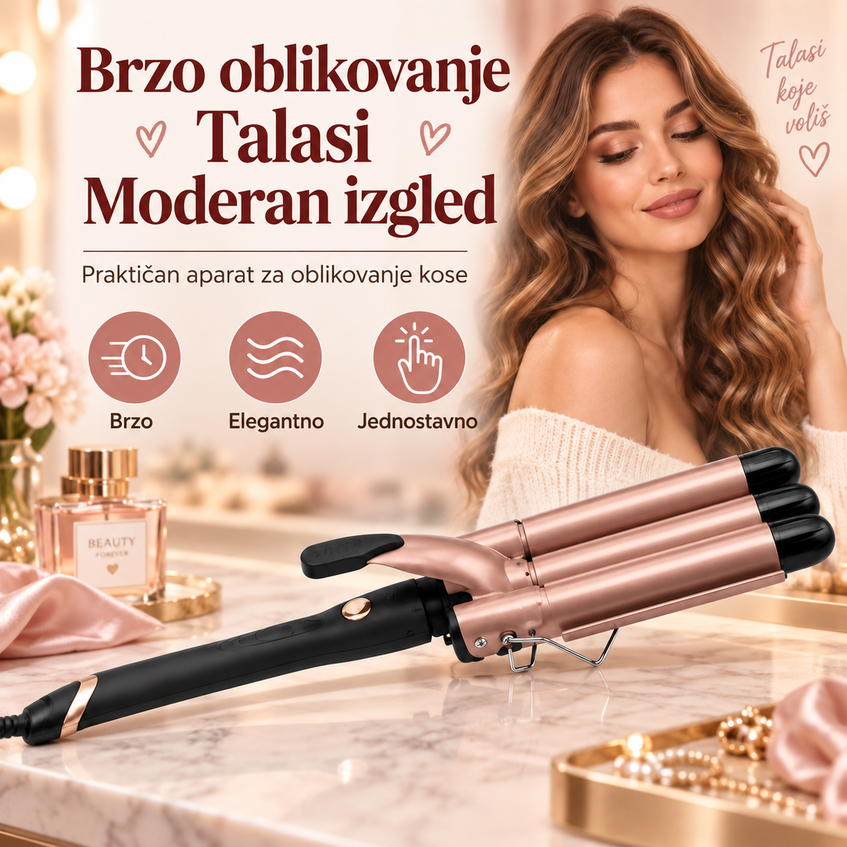 Figaro za kosu sa tri cevi – aparat za talasastu frizuru i lokne