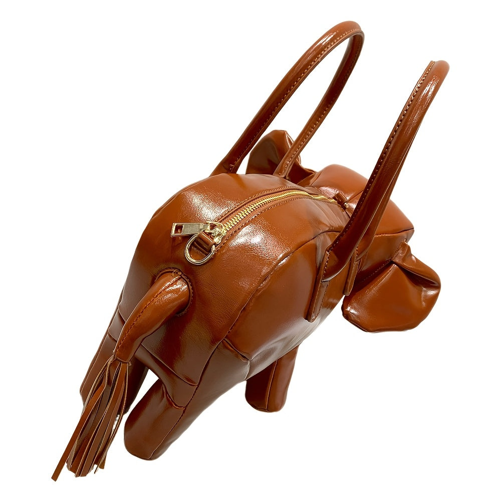 Ženska 3D torbica u obliku slona - Veganska retro torba preko ramena sa odvojivim kaišem i resom, /Siva, pogodna za svakodnevnu upotrebu, Kawaii torbica sa životinjskim motivom, poklon