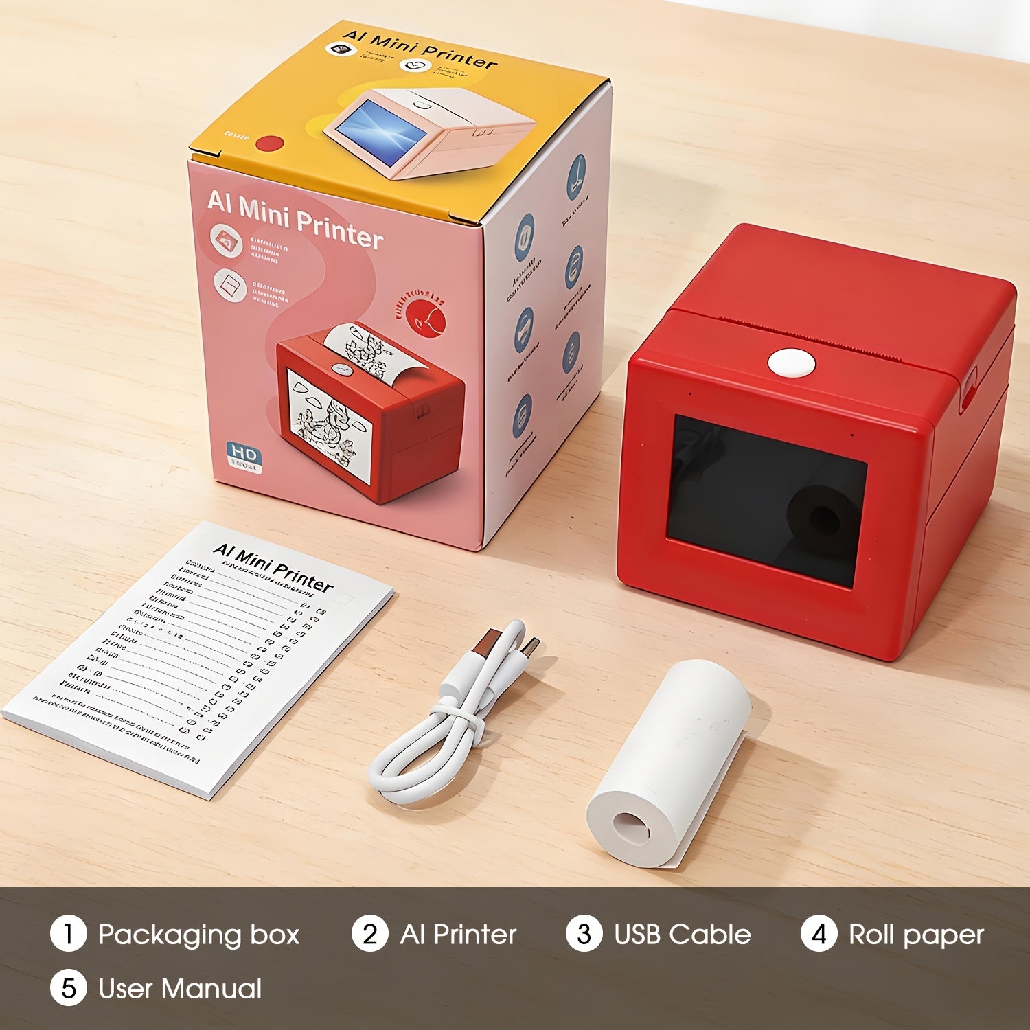 AI Mini Glasovni Štampač: Govorite i Štampa! Pretvara Glas u Instantne Skice, Beleške, Stikere. Prenosivi 8X8.8X9.6Cm, Ručni i Lak za Nošenje. Odličan za Kreativne Zadatke, Putovanja, Pametan Život. Uključuje Rolnu Papira & Kabl. Vaš Lični AI Štampač