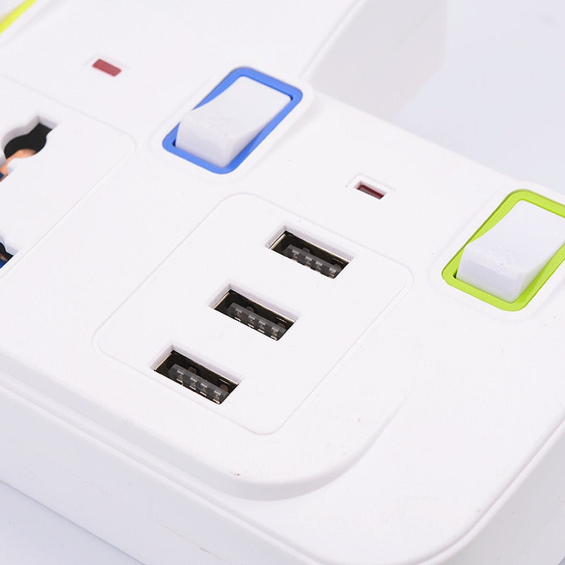 Višestruki razvodnik sa adapterom, 3 AC univerzalne utičnice + 2 USB porta zidno punjačko produžetak, pojedinačni prekidač višestruki pretvarač utičnica za dom, putovanja, kancelariju