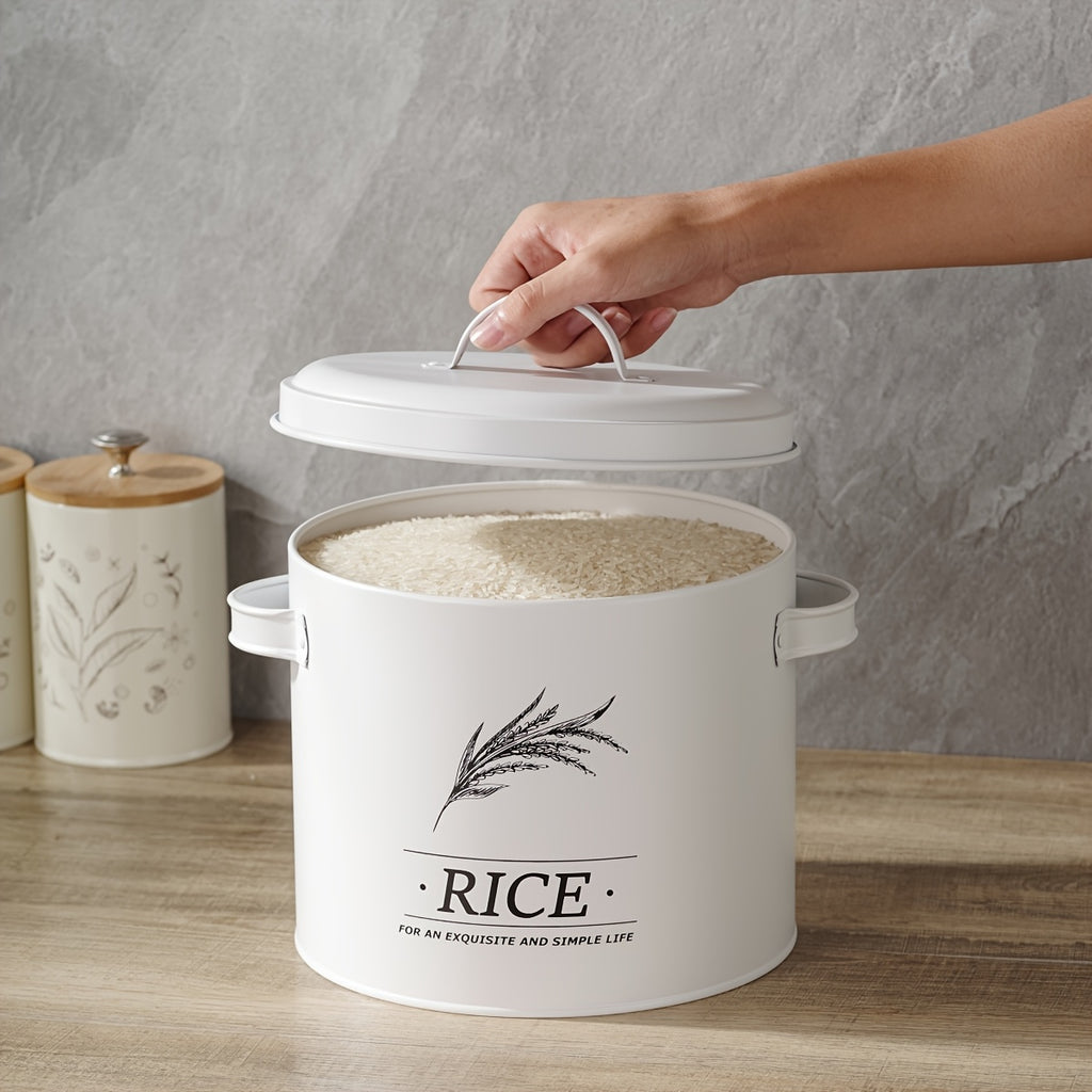A Round White Metal Storage Canister for Organizing Rice, Potatoes, Vegetables, Food Containers, Kitchen Supplies, Housewarming Gifts, Suitable for Dining Rooms, Dorms, And Homes