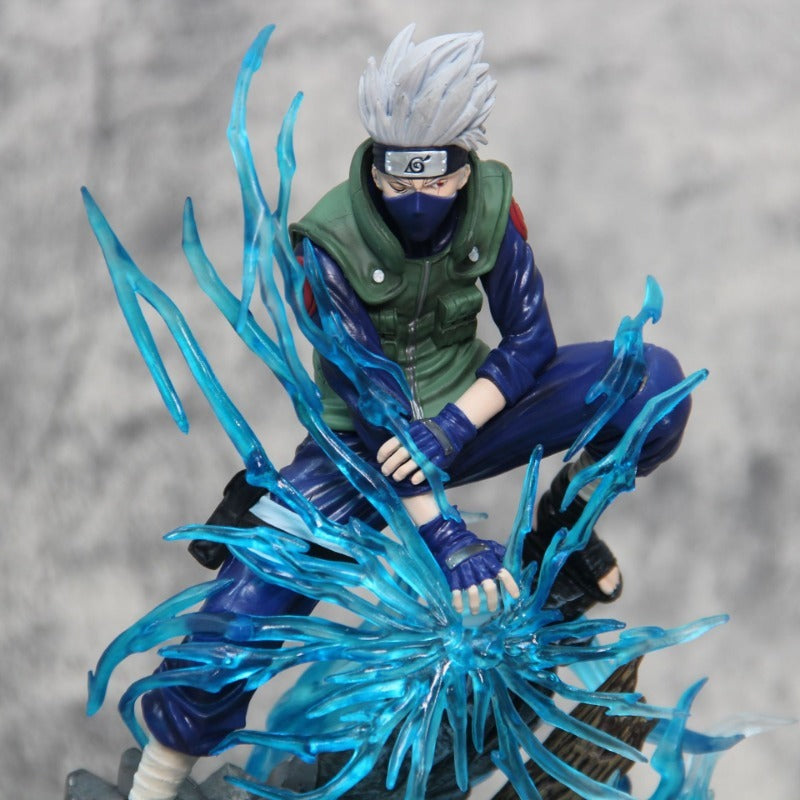 Action Ninja PVC Figure - White Haired Martial Arts Poses with Dynamic Effect on Rock Base Collectible