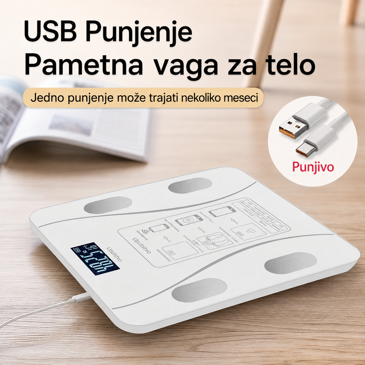 Pametna vaga za merenje telesne masti sa povezivanjem sa mobilnim telefonom