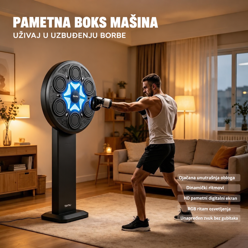 Pametna bokserska mašina sa sistemom za trening ritma muzike i rashladnim peškirom - Instalacija bez probijanja, pogodna za kućnu teretanu, opremu za fitnes u zatvorenom, trener reakcije, prenosivi uređaj za udaranje u metu
