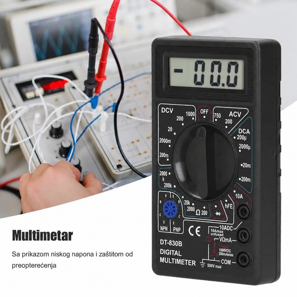 DT-830B Digitalni Multimetar, Ručni LCD Digitalni Multimetar, AC/DC Volti i Struja Otpor Merač sa Zaštitom od Preopterećenja za Kućno Električno Testiranje, Dostava u 3-5 Dana