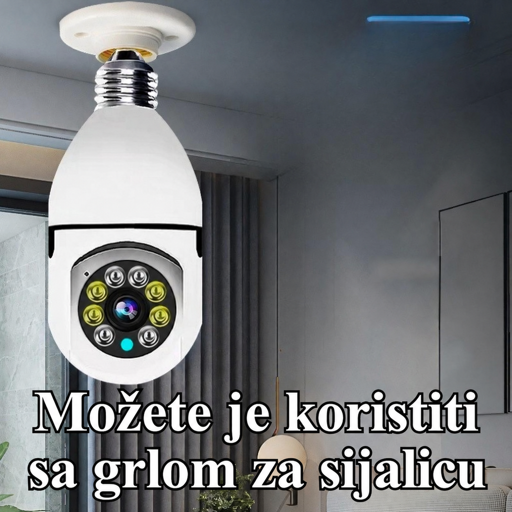 Plug & Play E27 Kamera u Obliku Sijalice sa Pan/Tilt Rotacijom, Bežični Sistem, Dvosmerni Audio & Detekcija Pokreta, Pogodna za Kućni Nadzor, Uređaj za Daljinsko Praćenje, Instalacija za Plafonjere/Zidne/Viseće Svetiljke