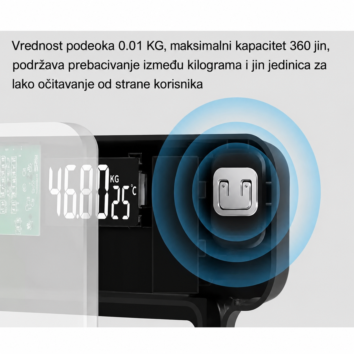 Pametna digitalna vaga sa USB punjenjem, LCD ekranom i povezivanjem sa mobilnim telefonom