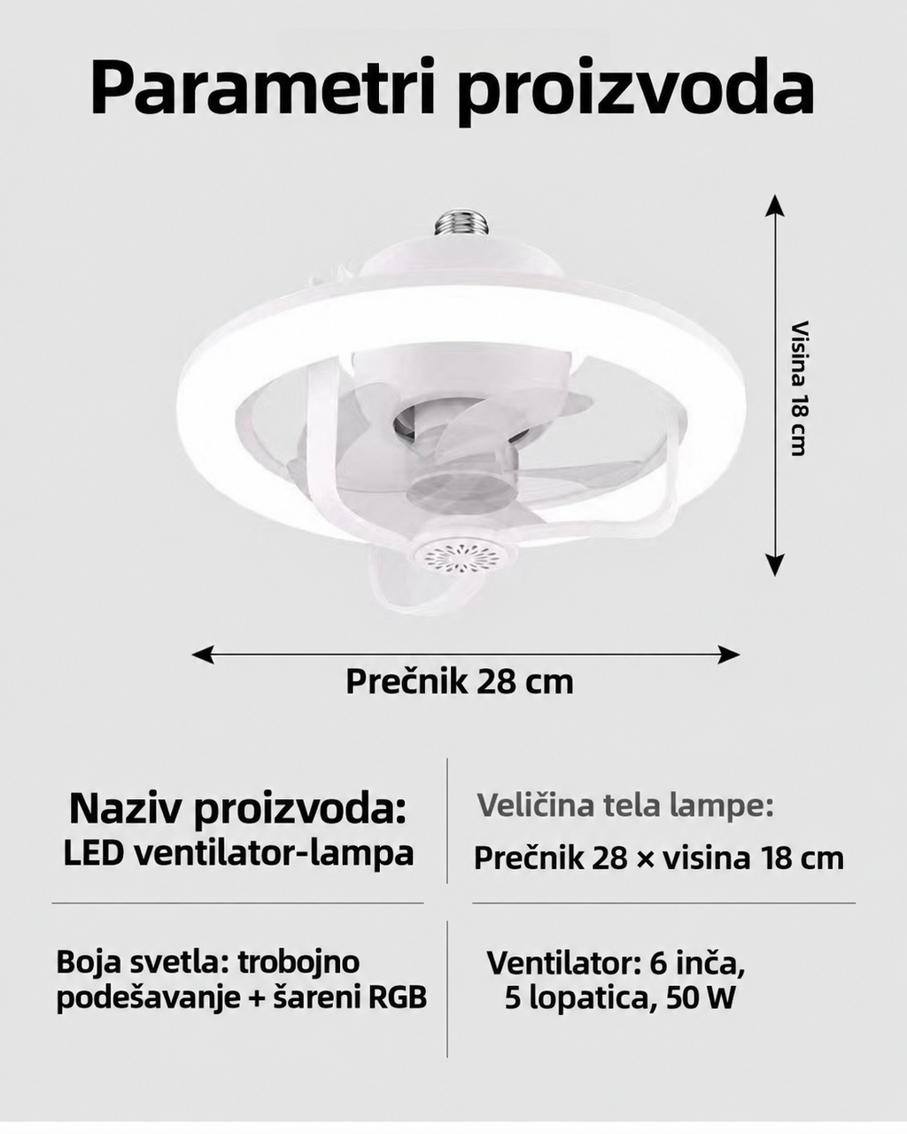 Pametni Plafonski Ventilator sa LED Svetlom
