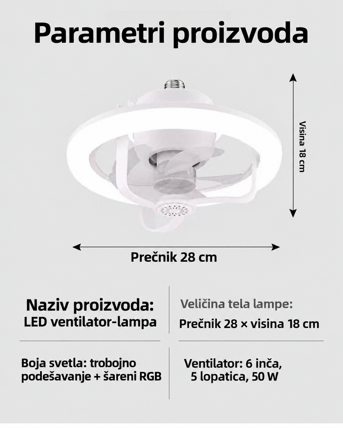 Pametni Plafonski Ventilator sa LED Svetlom