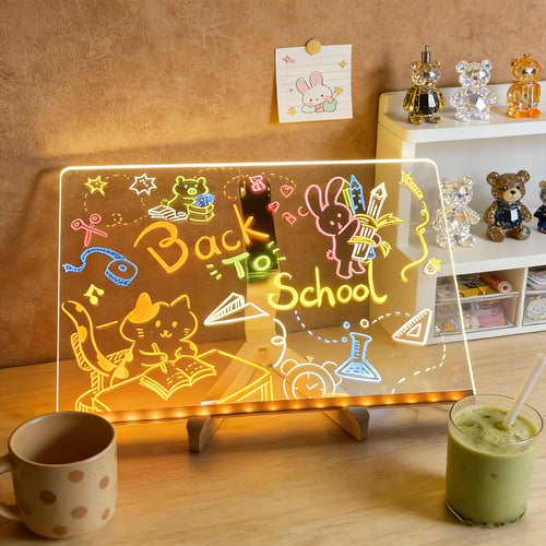 1 kom 40 X 30 cm Ekstra Velika LED Tabla za Poruke sa Postoljem - Svetleća Tabla za Crtanje za Doodling i Beleške, Uključuje 7 kom Obojenih Markera (Profesionalna Umetnička Upotreba), Idealna za Kreativne Aktivnosti, Praznična Tabla za Doodling i Zabavan
