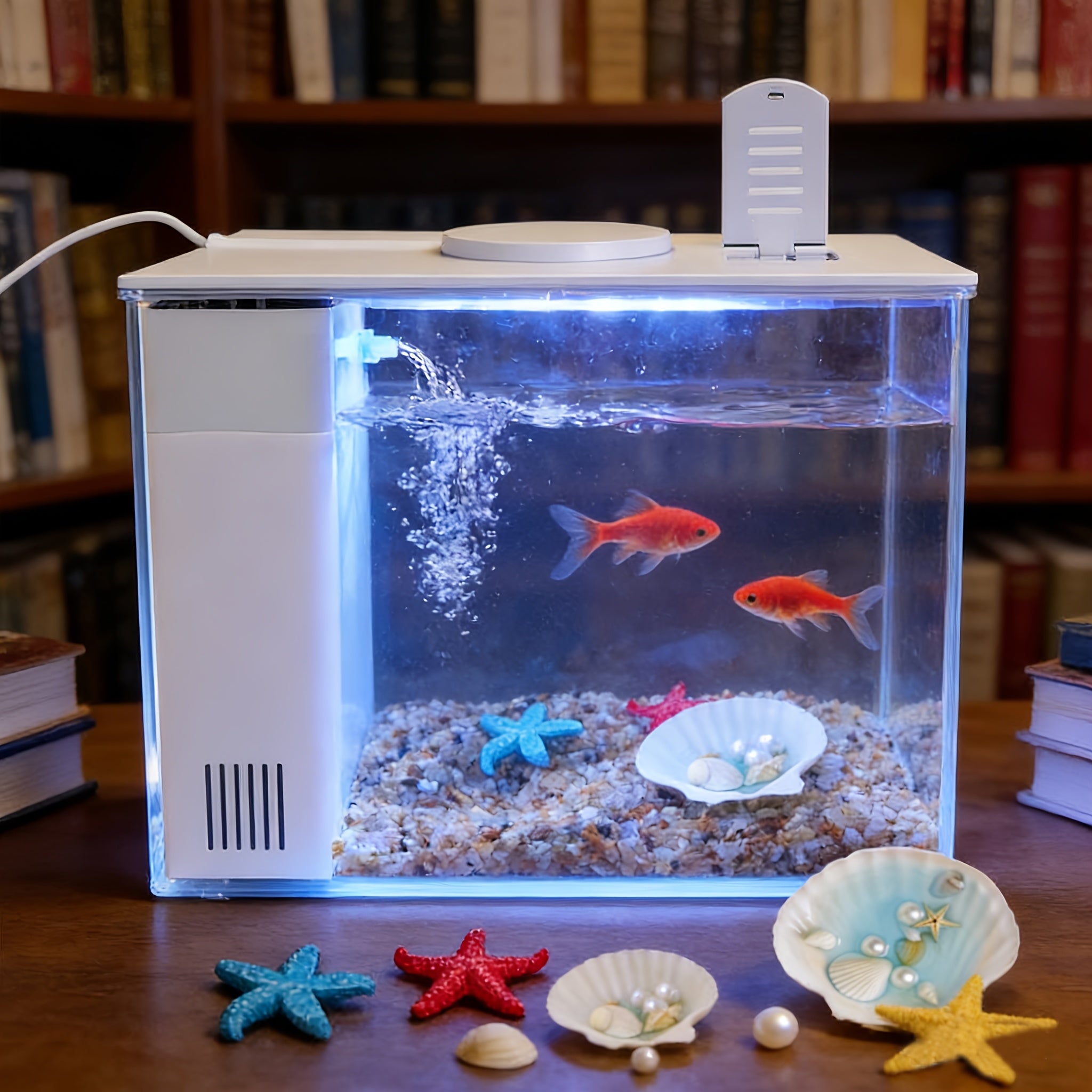 Pametni LED komplet za akvarijum sa USB priključkom za punjenje i funkcijom čišćenja. Dolazi sa pumpom za vodu, svetlom za akvarijum i ukrasima od smole, savršen za male akvarijume kod kuće, u spavaćoj sobi i na radnom stolu za stvaranje umetničkih mikro