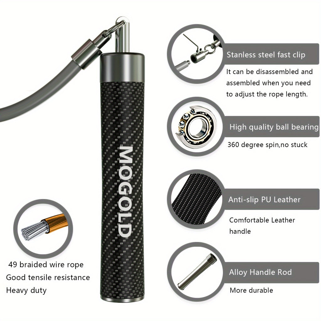 Jedan set profesionalnog MOGOLD opterećenog čeličnog skakačkog konopa od 8mm za boks, aerobik i sagorevanje u teretani sa ergonomskom drškom od aluminijumske legure