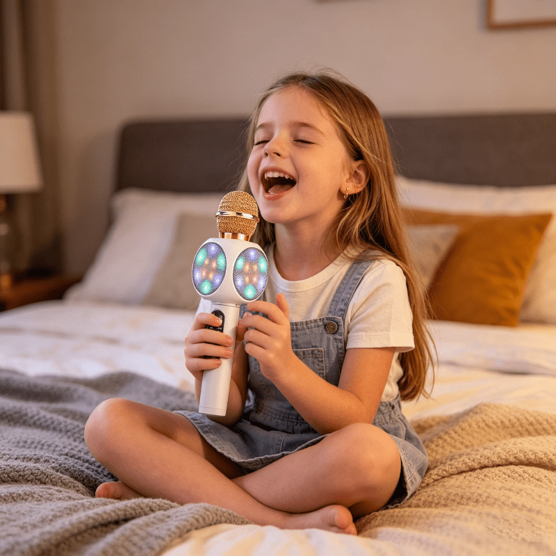 Bluetooth karaoke mikrofon sa LED svetlima, 2-u-1 bežični mikrofon i zvučnik