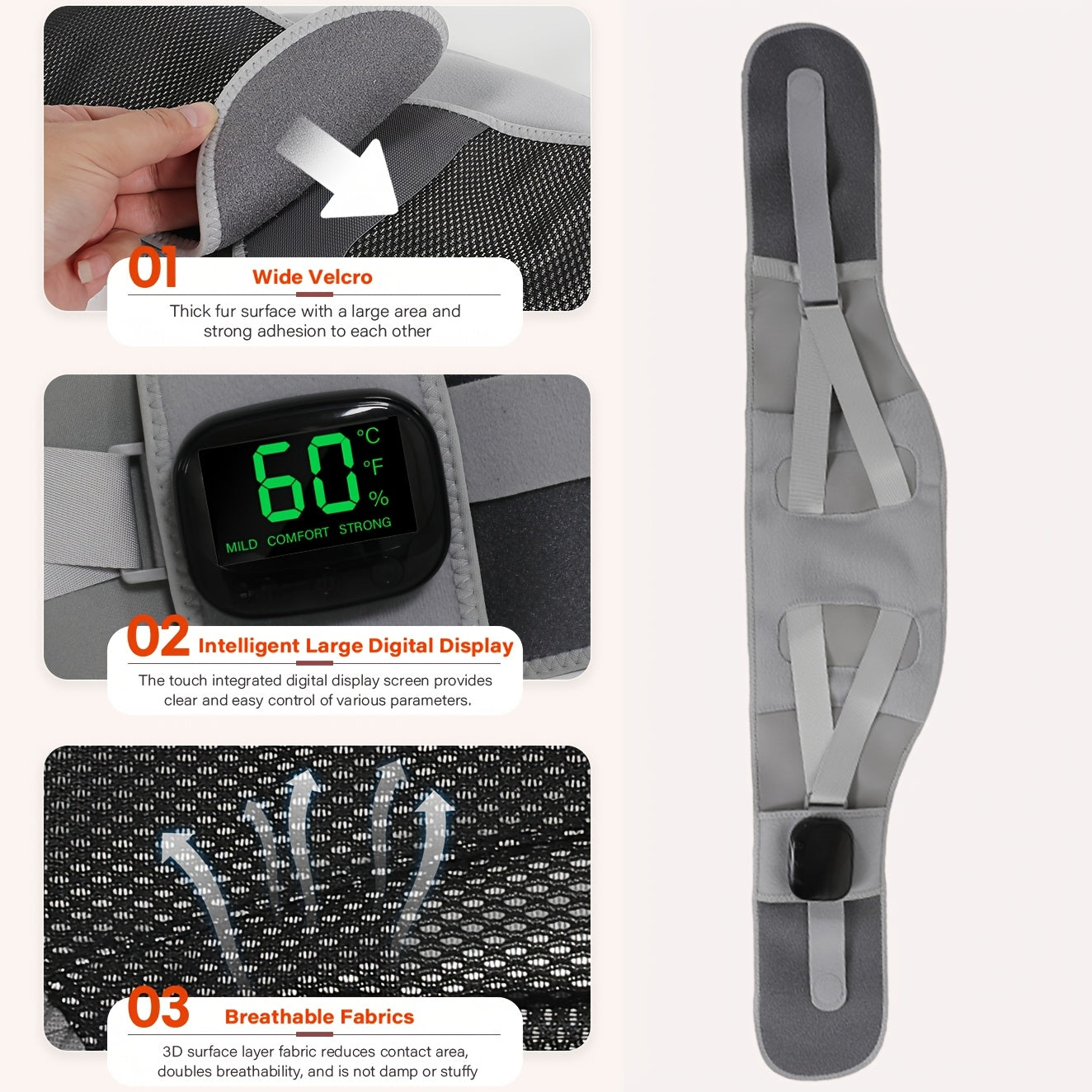 Bežični pojas za masažu struka sa 4 podesiva režima temperature, ergonomski dizajniran da odgovara krivini struka, pruža nežno iskustvo masaže struka sa vibracijom, savršen USB punjivi porodični poklon