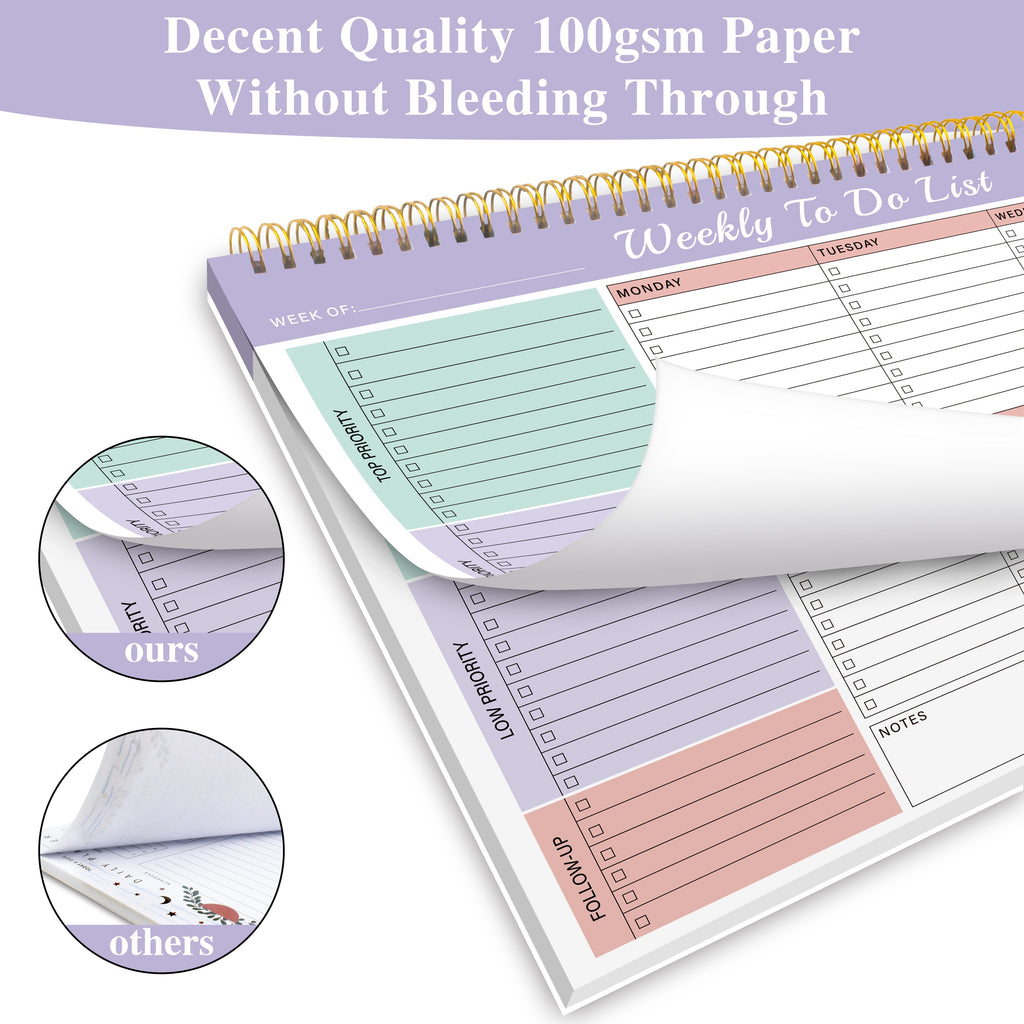 Trees 3pcs Weekly Planner Pad - Spiral Weekly Planner Undated 52 Page To-Do List Pad, 8.5 X 11 Weekly Desk Task Planner for Work And Personal Organization