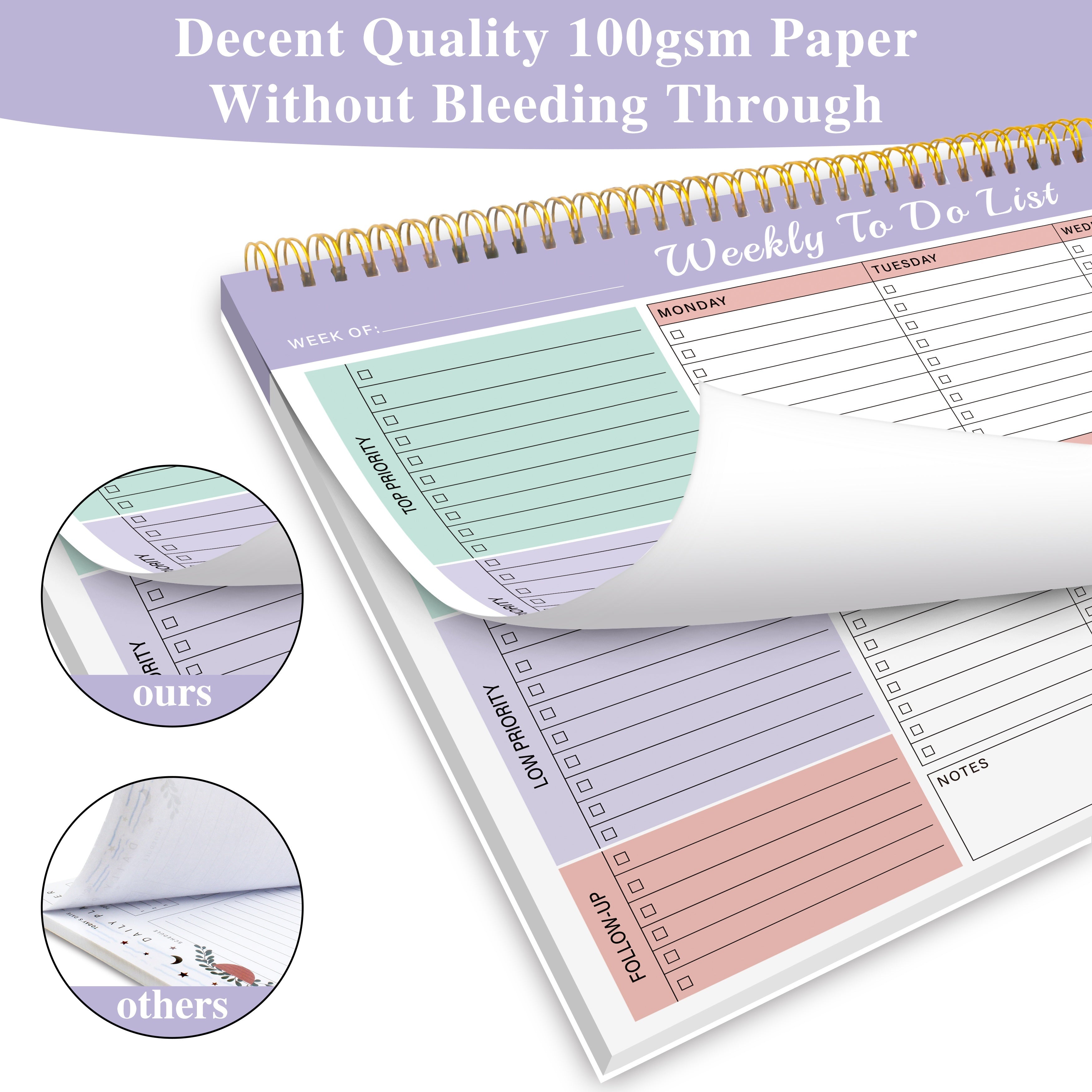 Trees 3pcs Weekly Planner Pad - Spiral Weekly Planner Undated 52 Page To-Do List Pad, 8.5 X 11 Weekly Desk Task Planner for Work And Personal Organization