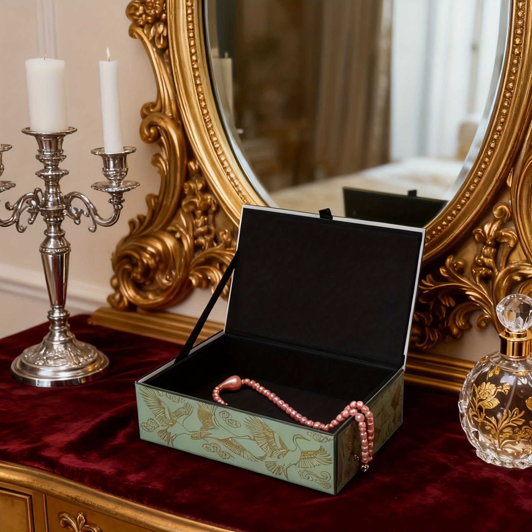 Medium/Large Auspicious Clouds and Cranes Painted Dustproof Box, High-Transparency Glass Jewelry Box, Stylish Chinese-Style Desktop Ornament, Premium Multi-Functional Dustproof and Storage Box, Holiday Gift Box, Jewelry Boxes