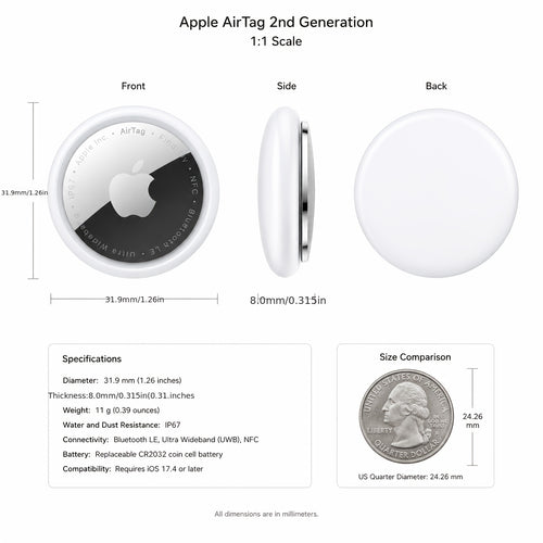 Apple Airtag (2Nd Generation): Tracker for Keychain, Wallet, And More; Locator with Sound; Easy One-Tap Setup with Iphone Or Ipad; Key Finder with Up to 1.5X Precision Finding Range