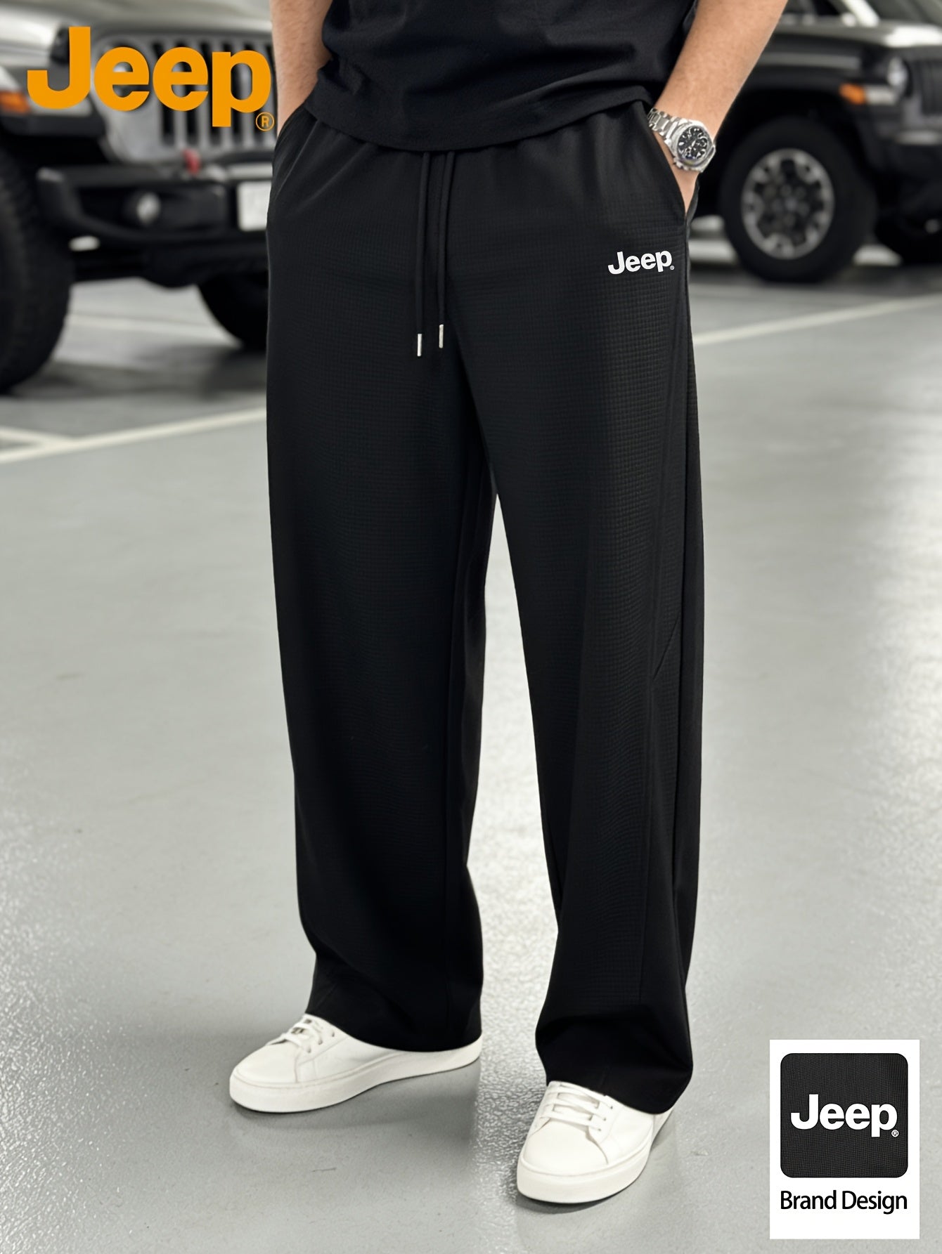 JEEP Muške Vafl Pletene Trenerke za Proleće/Leto, Široke Ravne Pantalone "Saber" sa Dijagonalnim Šavovima, Elastični Struk sa Vezicom, Izdržljive i Prozračne Duge Pantalone za Planinarenje i Fitnes na Otvorenom, Pogodne kao Poklon
