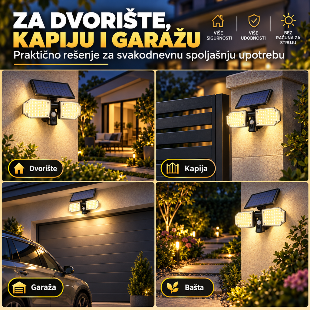 Solarna LED lampa sa senzorom pokreta – spoljna zidna rasveta sa solarnim punjenjem