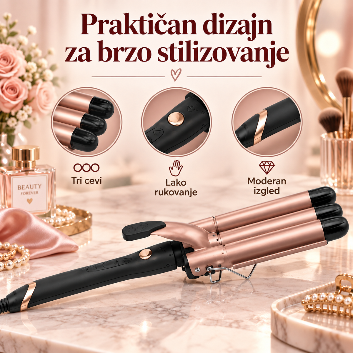 Figaro za kosu sa tri cevi – aparat za talasastu frizuru i lokne