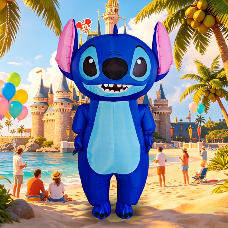 Stitch Maskota Napuhljivi Kostim, Slatki Crtani Napuhljivi Plavi Stitch Kombinezon za Odrasle, Odeća za Igranje Uloga, Pogodno za Božić, Noć Veštica, Karneval, Rođendanske Događaje, Zabave, Rekviziti za Nastupe, Rođendanski Pokloni