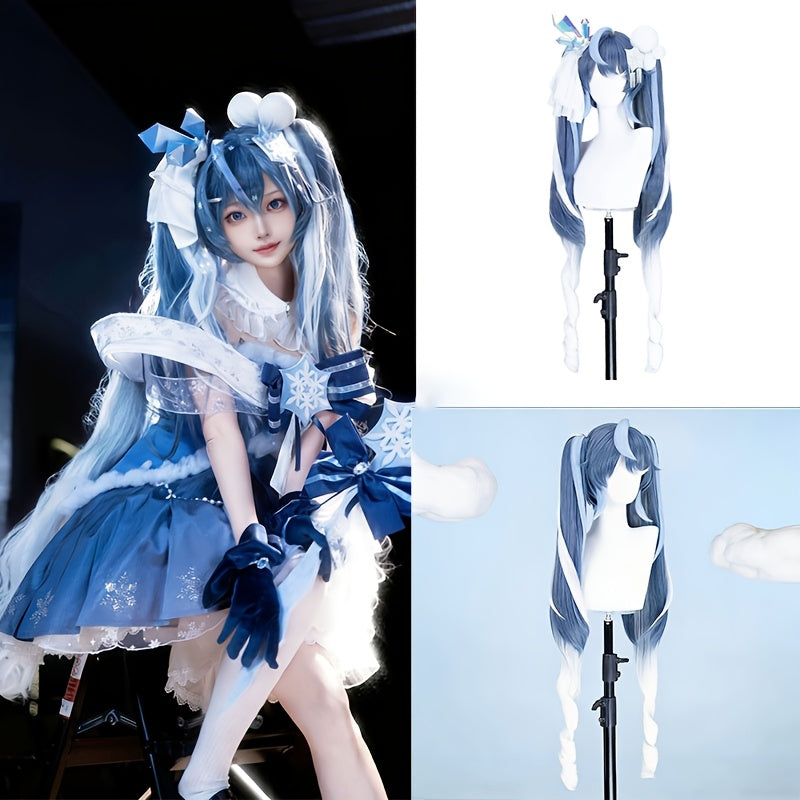 A Cosplay Wig Suitable for All Adults, Lolita Style, T-Color Partition Separate Double Ponytail with Large Waves, Easy to Style, Adds Hair Volume, Suitable for Holiday Outfits, Cosplay, And Daily Outings, Parties, And Gatherings