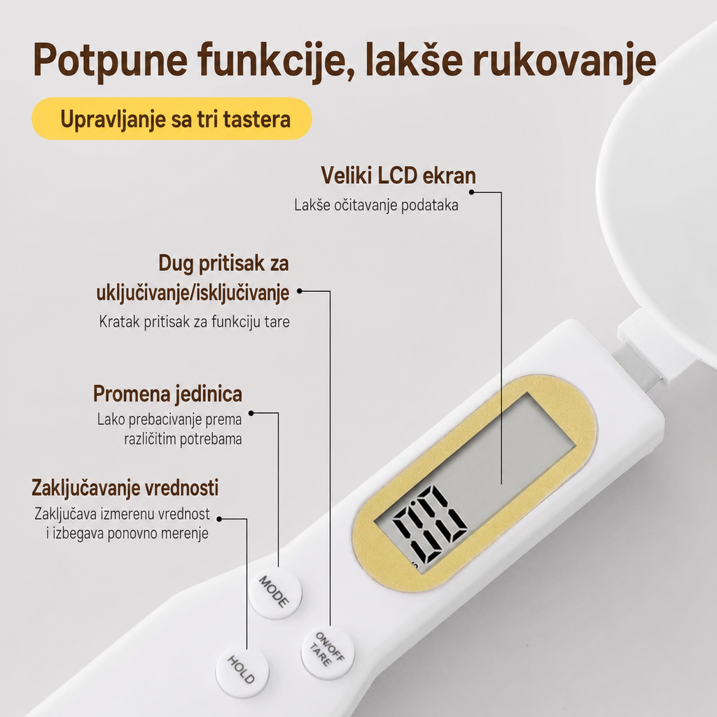 Digitalna kuhinjska vaga u obliku kašike, preciznosti do 0,1 g