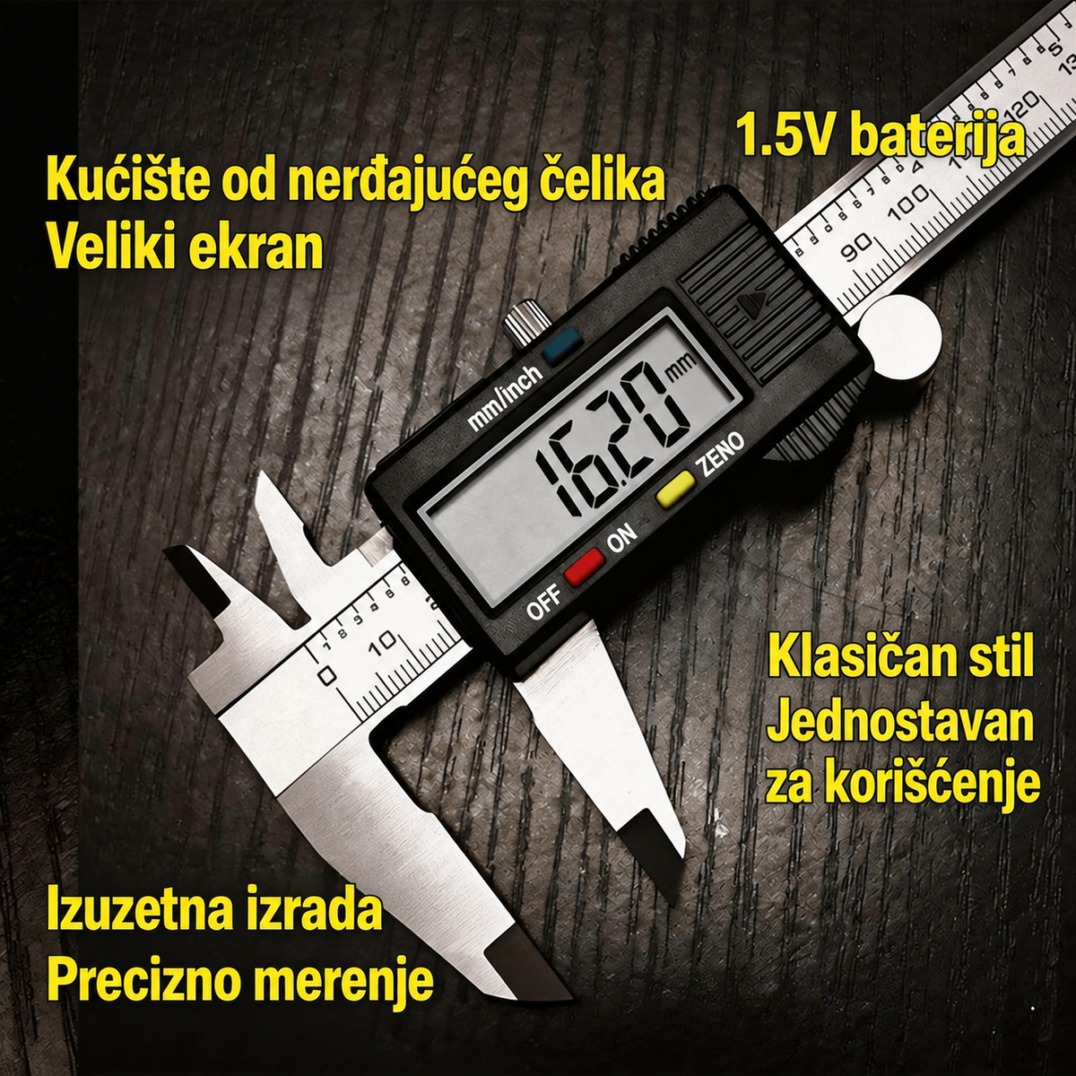 Elektronski digitalni kljunasti šubler, digitalni šubler, kljunasti šubler, visoke preciznosti, izrađen od karbonskih vlakana i kućišta od ugljeničnih vlakana