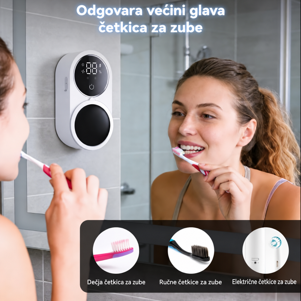 Pametni Držač za Dve Četkice za Zube, Automatska Indukciona Kutija za Dve Četkice za Zube, Za Sve Sezone, Lako Skladištenje, Pametno Automatsko Otvaranje i Zatvaranje Indukcijom, Grijana Četkica za Zube sa Dva Slota za Sušenje na Vazduhu, Prenosivi Punjiv