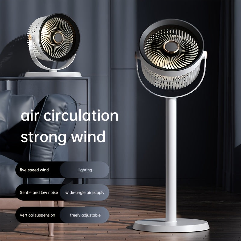 2026 New Rechargeable Air Circulator Fan, 5-Speed Adjustable Silent Floor Fan with Built-In Warm Light Night Light, 360° Rotatable And Height Adjustable, Dual Use for Hanging And Tabletop, Suitable for Bedroom, Office, And Outdoor Camping