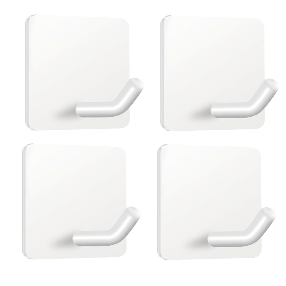 FOTYRIG Adhesive Towel Hooks No Drill Wall Hooks Stick on Wall Hangers Shower Hooks for Inside Shower Bathrooms Kitchen Door Black -4 Packs