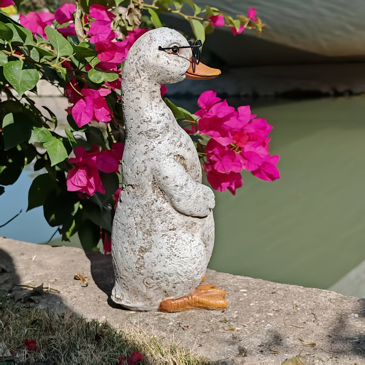 Ručno izrađena statua patke od smole u vintage stilu - Figurica patke džentlmena koja sedi, pogodna za ljubitelje živine, dekor za baštu u zatvorenom/na otvorenom, ukras za travnjak, praznični poklon za statue patki (Smola)
