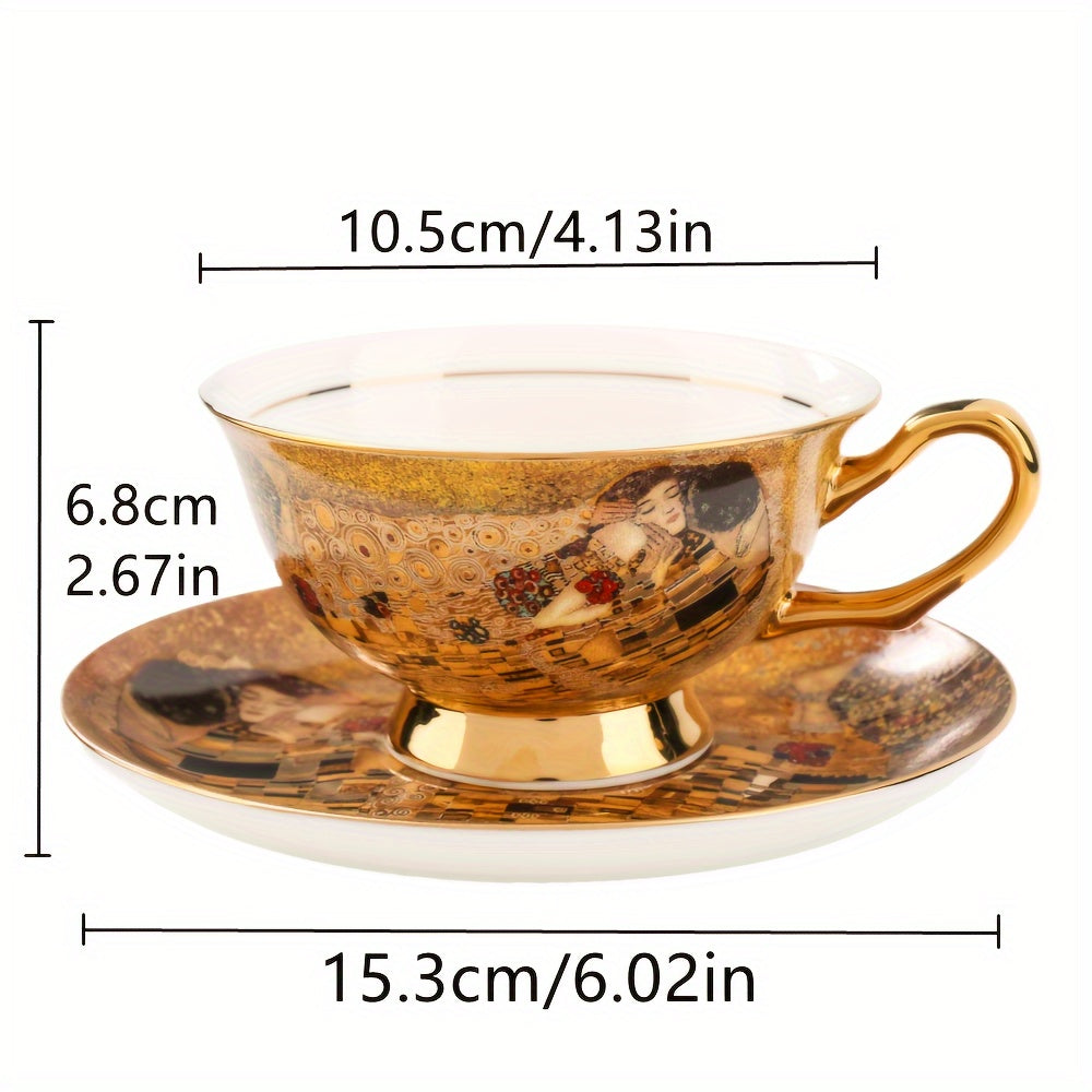 Evropski luksuzni visokokvalitetni šolj za kafu od kostane porcelana sa zlatnim ivicama, delikatni romantični engleski set za čaj sa šoljom, tanjirićem i kašikom, 1 šolja, 1 tanjirić, 1 kašika, poštarom, 200ml/7.03oz