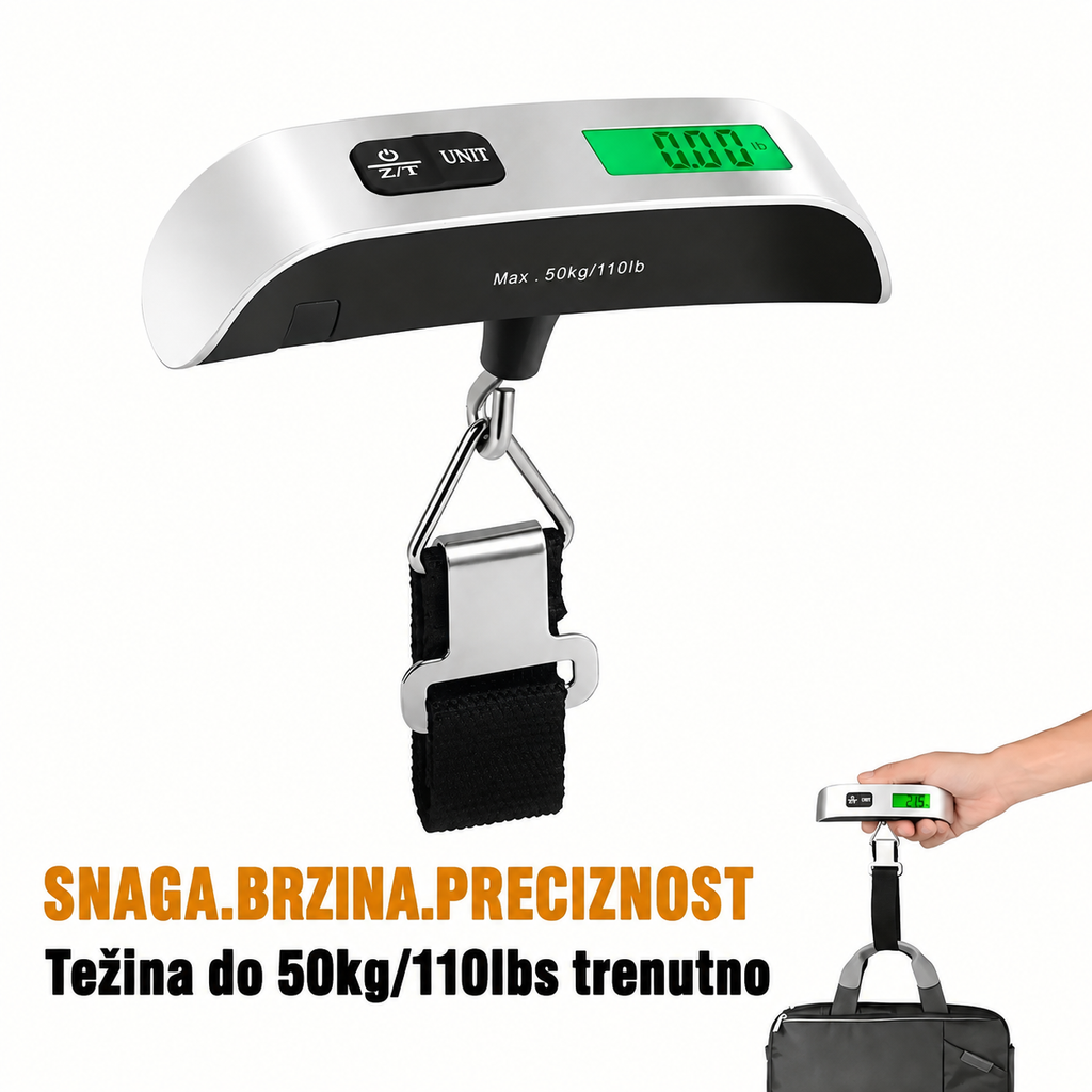 Prenosiva elektronska digitalna putna vaga za prtljag, kapacitet 50kg/10g