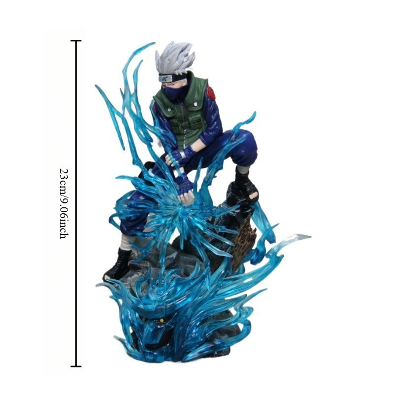 Action Ninja PVC Figure - White Haired Martial Arts Poses with Dynamic Effect on Rock Base Collectible