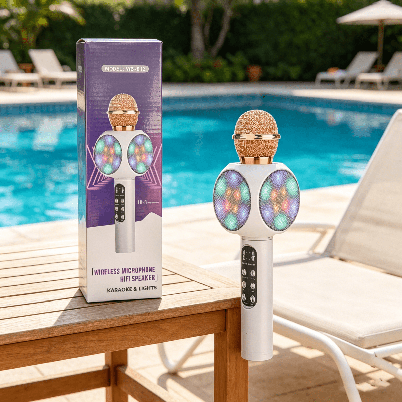 Bluetooth karaoke mikrofon sa LED svetlima, 2-u-1 bežični mikrofon i zvučnik