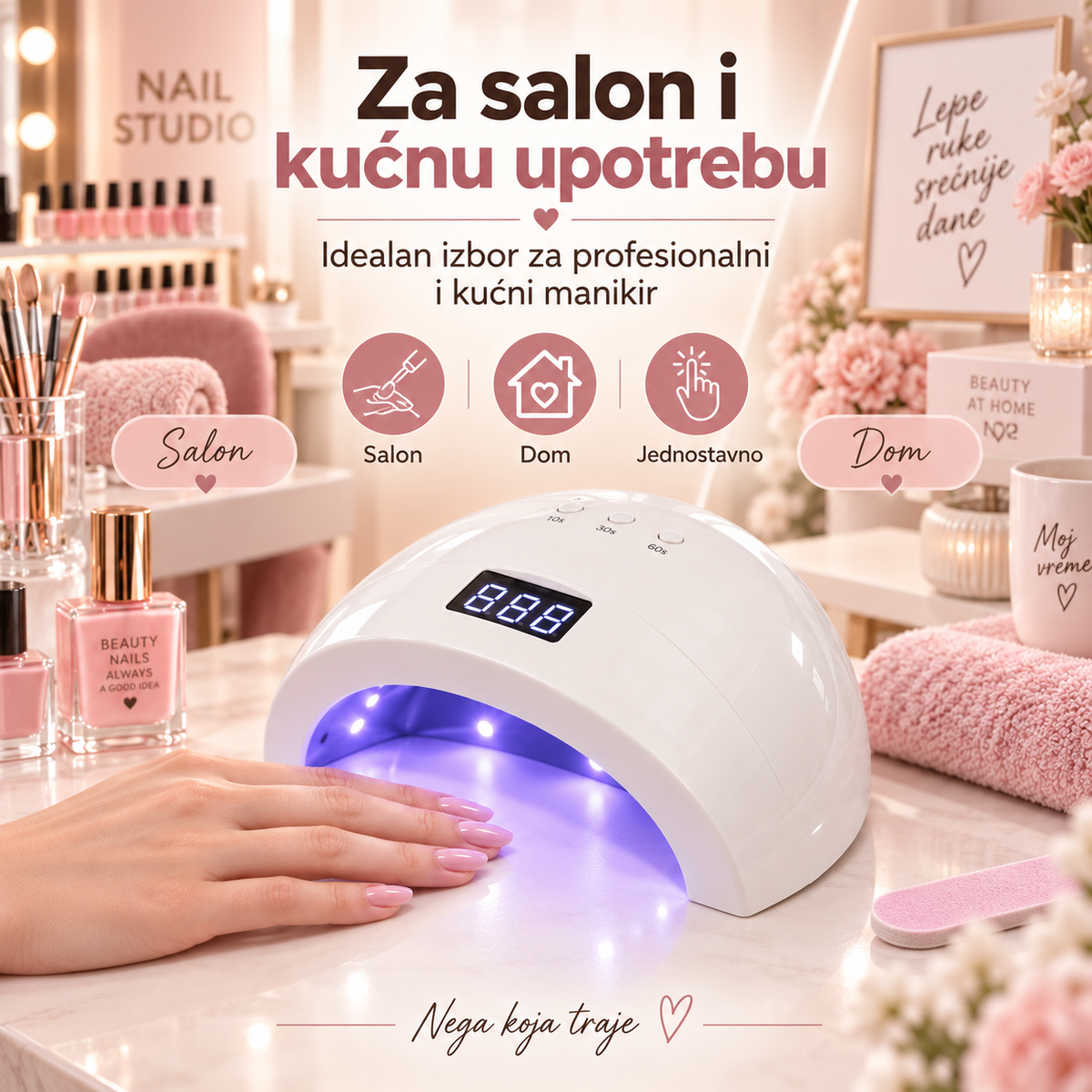 UV/LED lampa za nokte 48W – lampa za sušenje gel laka sa digitalnim ekranom