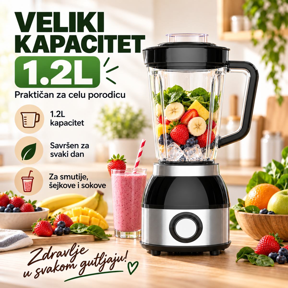Multifunkcionalni blender 1.2L – za voće, povrće i pripremu napitaka