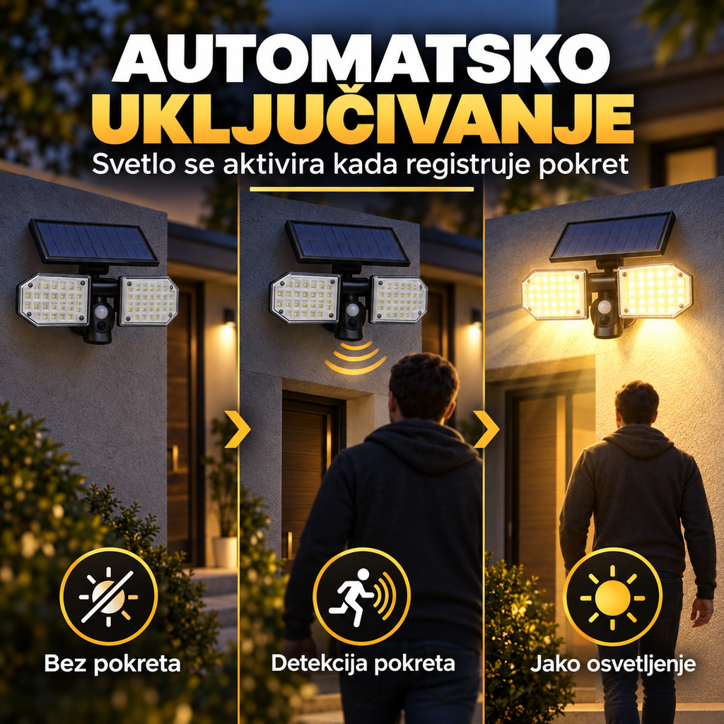 Solarna LED lampa sa senzorom pokreta – spoljna zidna rasveta sa solarnim punjenjem