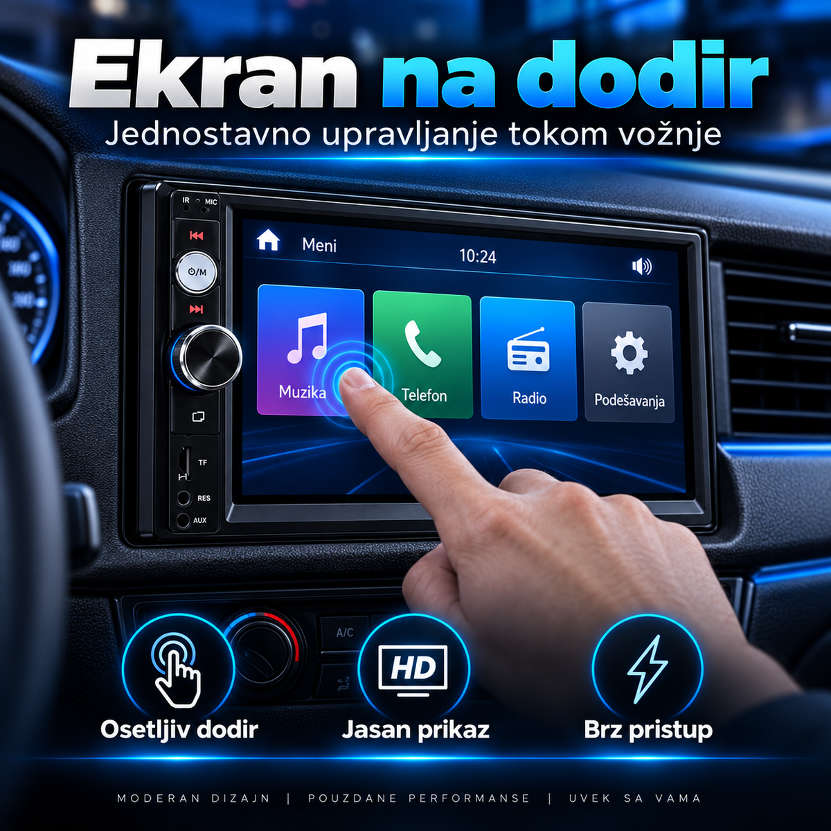 2 DIN MP5 auto radio sa ekranom na dodir – Bluetooth 4.2, USB i FM