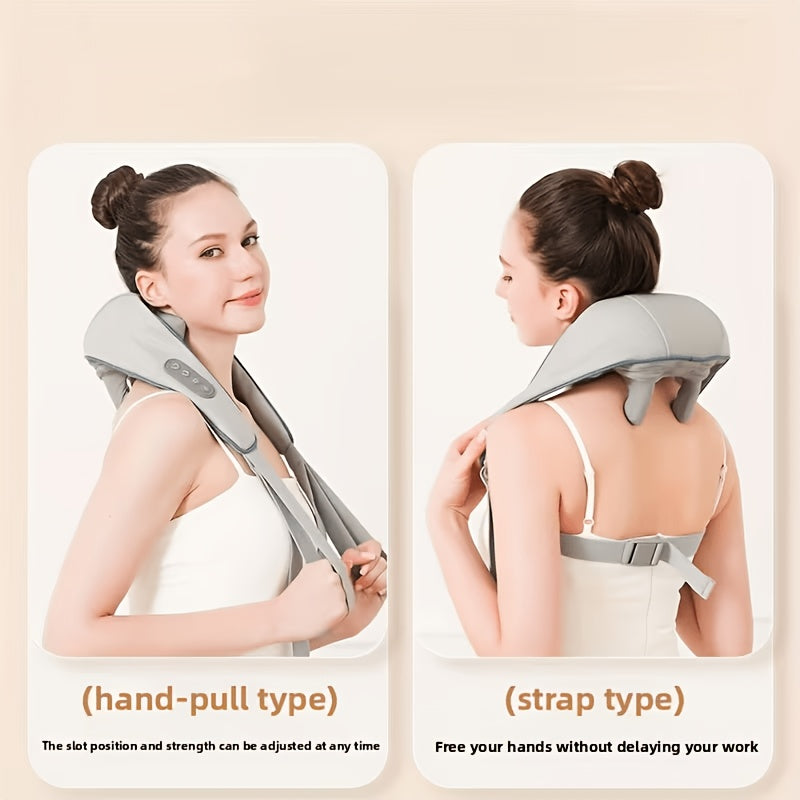 Bežični Shiatsu Masažer za Vrat, Leđa i Ramena - Ergonomski Dizajn sa 6D Dubokim Električnim Gnječenjem i Funkcijom Grejanja, USB Punjiv
