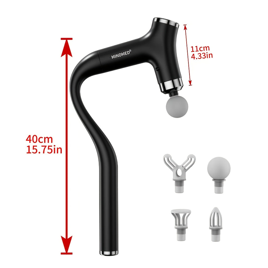 MINDMED New Long-Handle Massage Gun: 12-Speed Deep Tissue Muscle Massager, 4500 RPM High-Frequency Percussion, Extendable Handle for Muscle