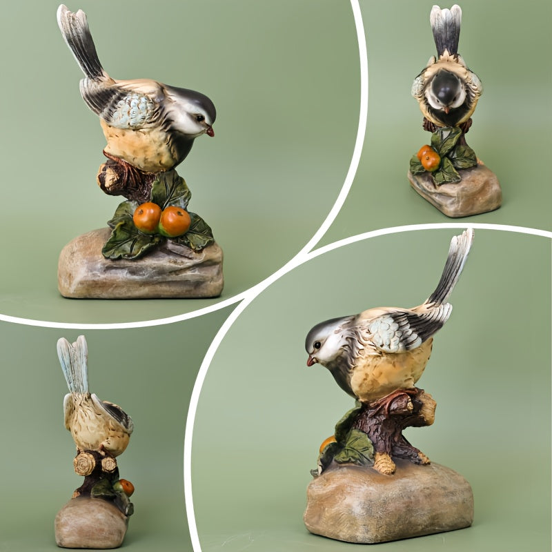 Handcrafted Artisan Resin Rock Base Bird Statue Specimen, Animal Lover's Desktop Decorative Collectible for Harvest Festival Classroom Props with Wooden Stake-Like Stand. Ideal Gift and Home Décor Piece for Living Room, Office, or Study