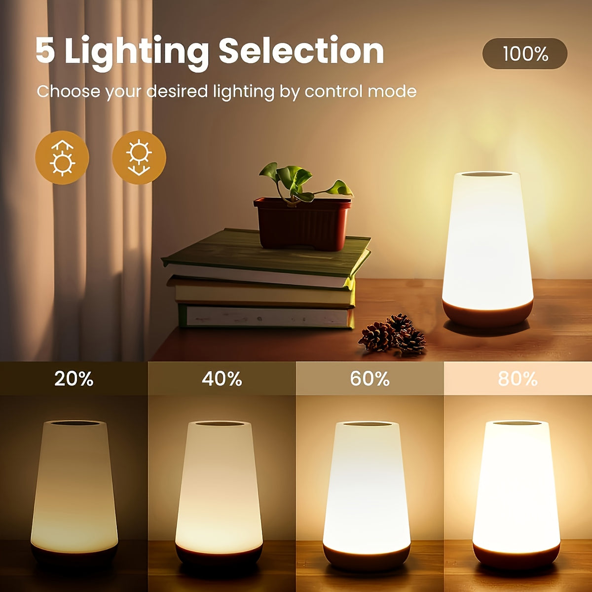 LihangStar USB-Punjiva Noćna Lampica sa Dodirnom Kontrolom - Prenosiva LED Stona Lampica sa 5 Nivoa Osvetljenja, 13 RGB Boja, Dodirna Lampica za Spavaću Sobu, Dnevni Boravak ili Kancelariju